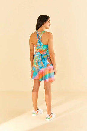 Vestido  beach tennis estampado passaros coloridos