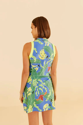 Vestido beach tennis estampado folhas de banana