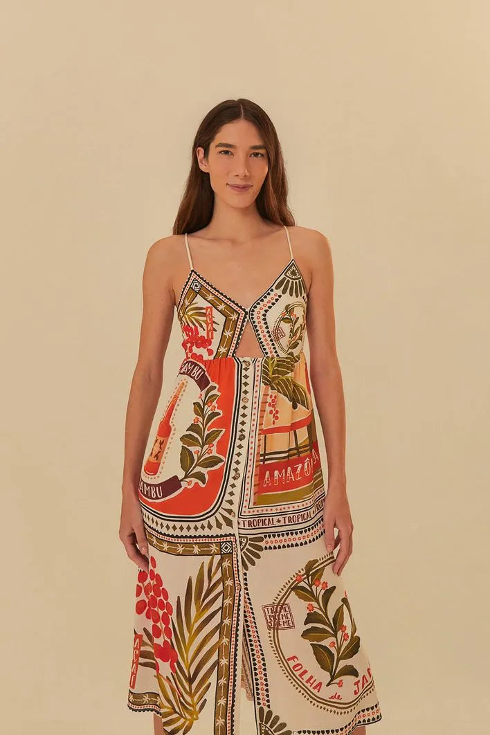 Vestido midi lenço estampado igarapé