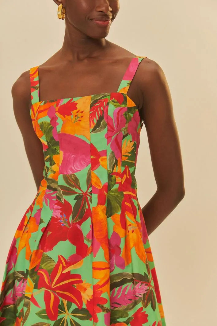 Vestido curto estampado floral tropical